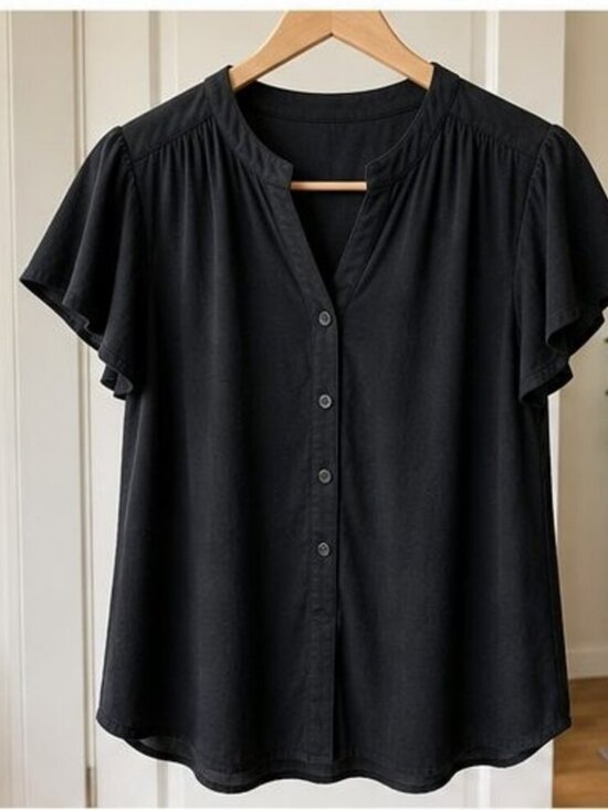 None Tops - Black V Neck Top